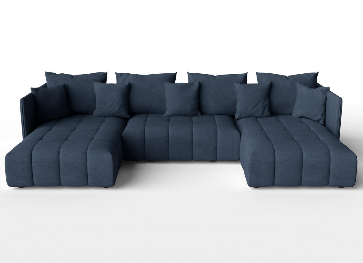 WOHNLANDSCHAFT Veliro U Blau 353/180/83 cm mit Schlaffunktion und Bettkasten - Blau/Schwarz, Kunststoff/Textil (353/83/180cm) - AX Living