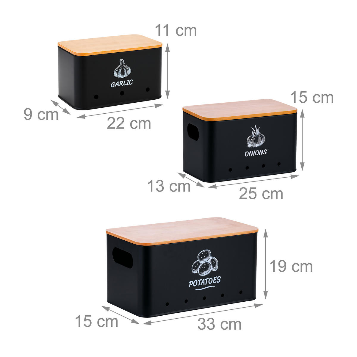 3XAUFBEWAHRUNGSBOX - Schwarz, Holz/Metall - Relaxdays