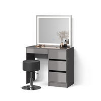 SCHMINKTISCH Imola Grau mit LED Spiegel und Hocker - Grau, Holzwerkstoff (90/75/40cm) - Livinity®