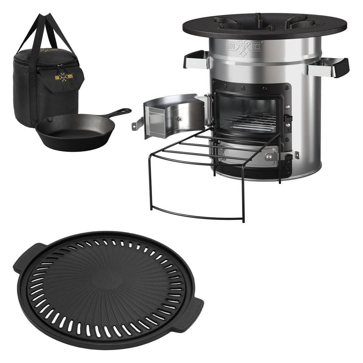 RAKETENOFEN MIT GRILLPFANNE - Hellgrau, Metall (18/30/23cm) - BBQ Boss