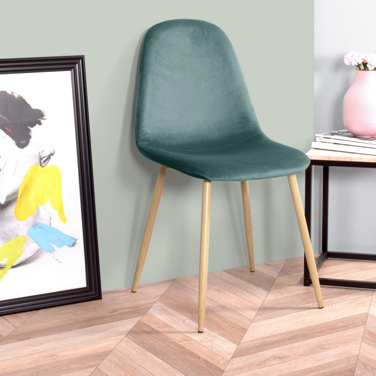 STUHL-SET 4 Stück in Eisen Webstoff - Eichefarben/Hellblau, Holzwerkstoff/Textil (54/86/44cm) - Urban Meuble