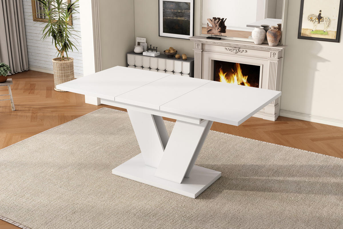 ESSTISCH 120/160/80 cm Weiß aus MDF mit Ausziehfunktion - Weiß, Holzwerkstoff (160/80/75cm) - OKMYHOME