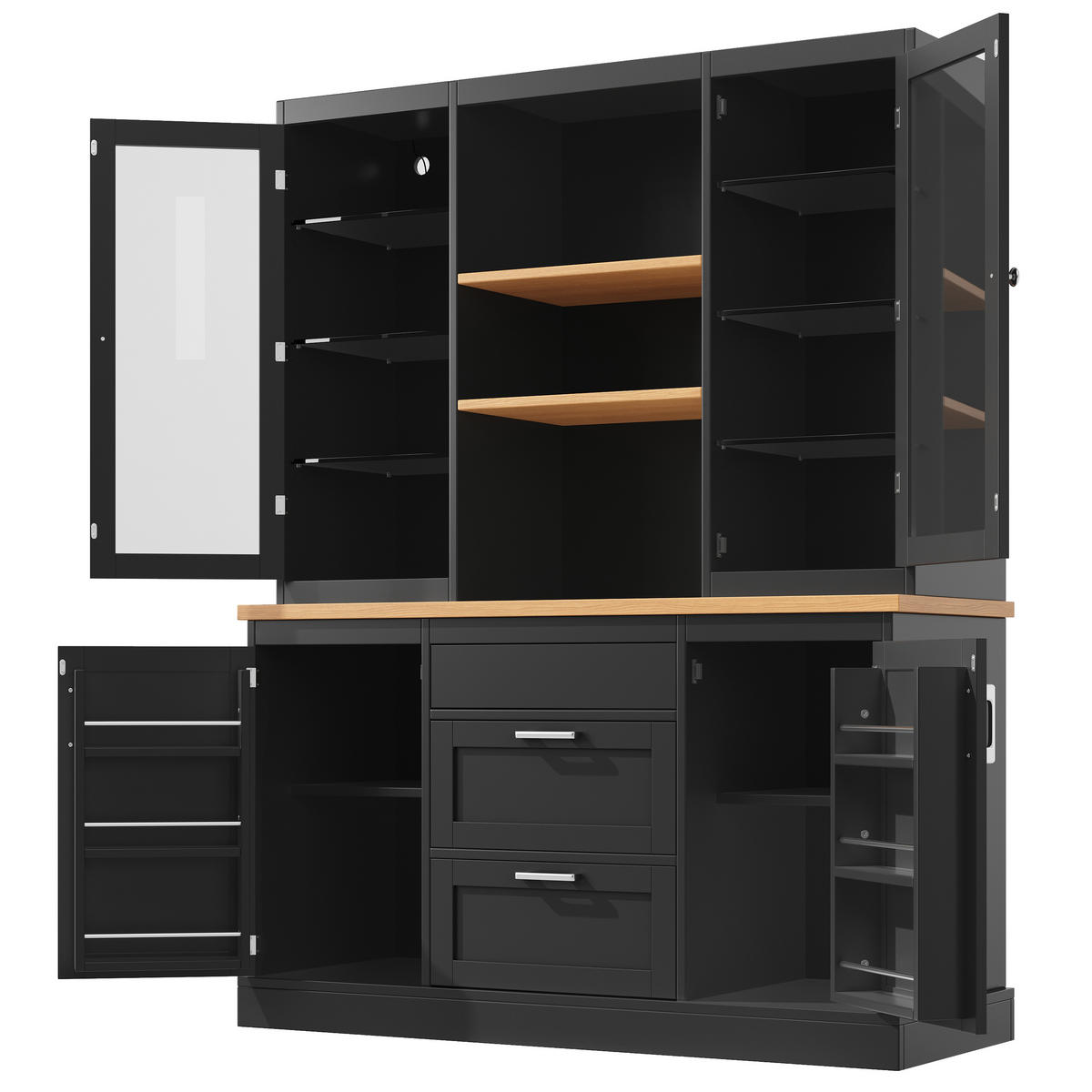 KÜCHENSCHRANK LED App 185x140x40Cm Arbeitsplatte - Schwarz, Holzwerkstoff (140/185/40cm) - FLIEKS