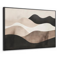 LEINWAND Bilder mit Rahmen - Abstrakt - Landschaft - Wellen - Cremefarben - 90x60 - Cappuccino, Textil (90/60cm) - MuchoWow