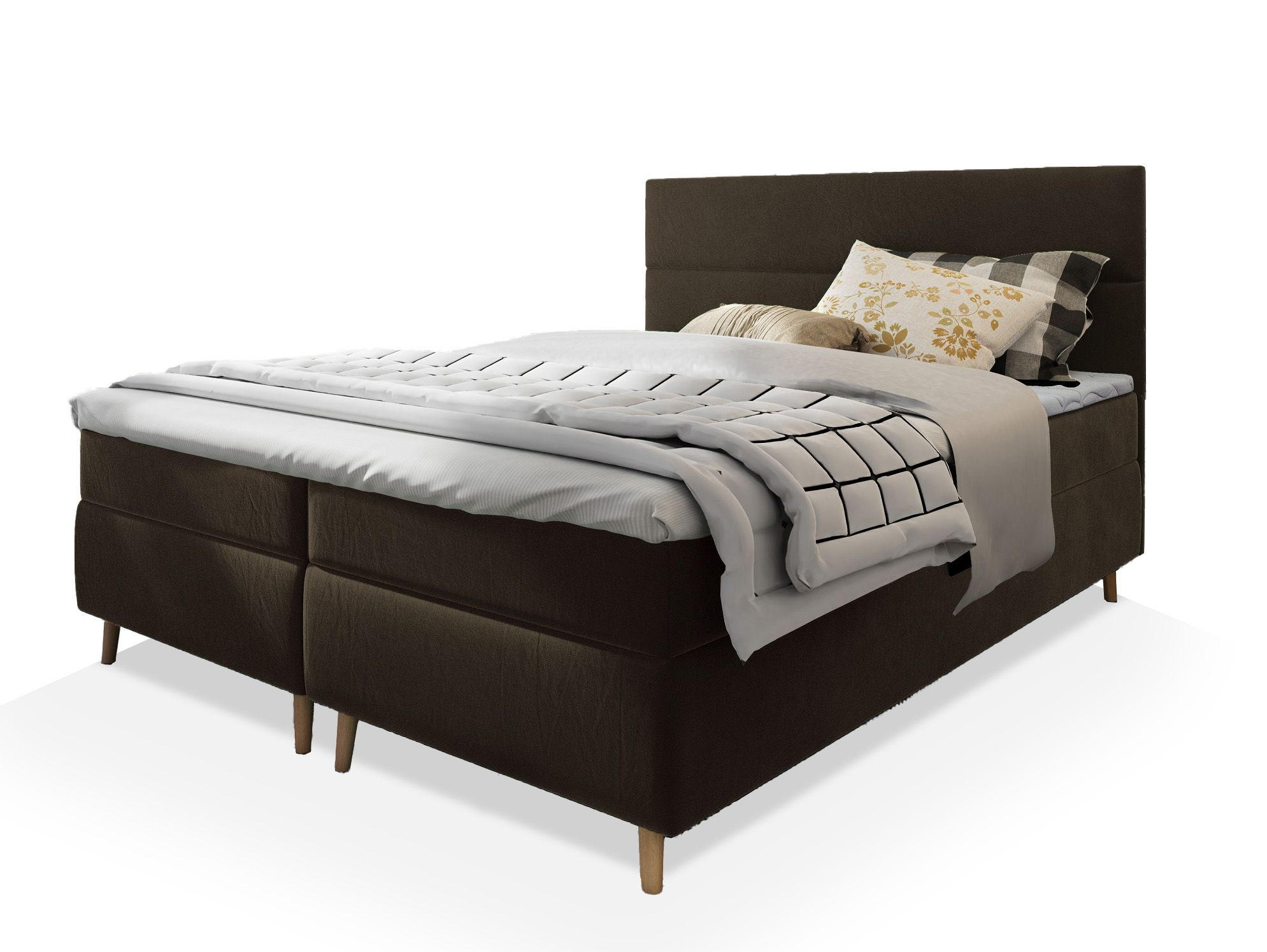 BOXBETT SANTA 180x200 cm mit Matratze und Topper - Braun - Braun, Holz (180/200cm) - MASSENO