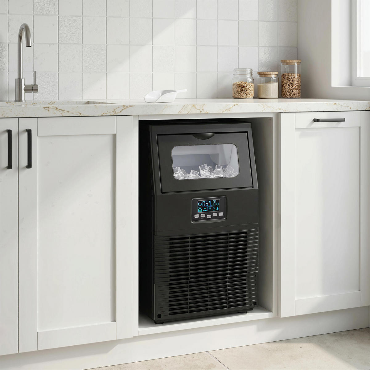 KOMMERZIELLE-EISWÜRFELMASCHINE Stahl ABS-Kunststoff Schwarz - Schwarz, Metall (33.9/60.2/34.5cm) - HOMCOM