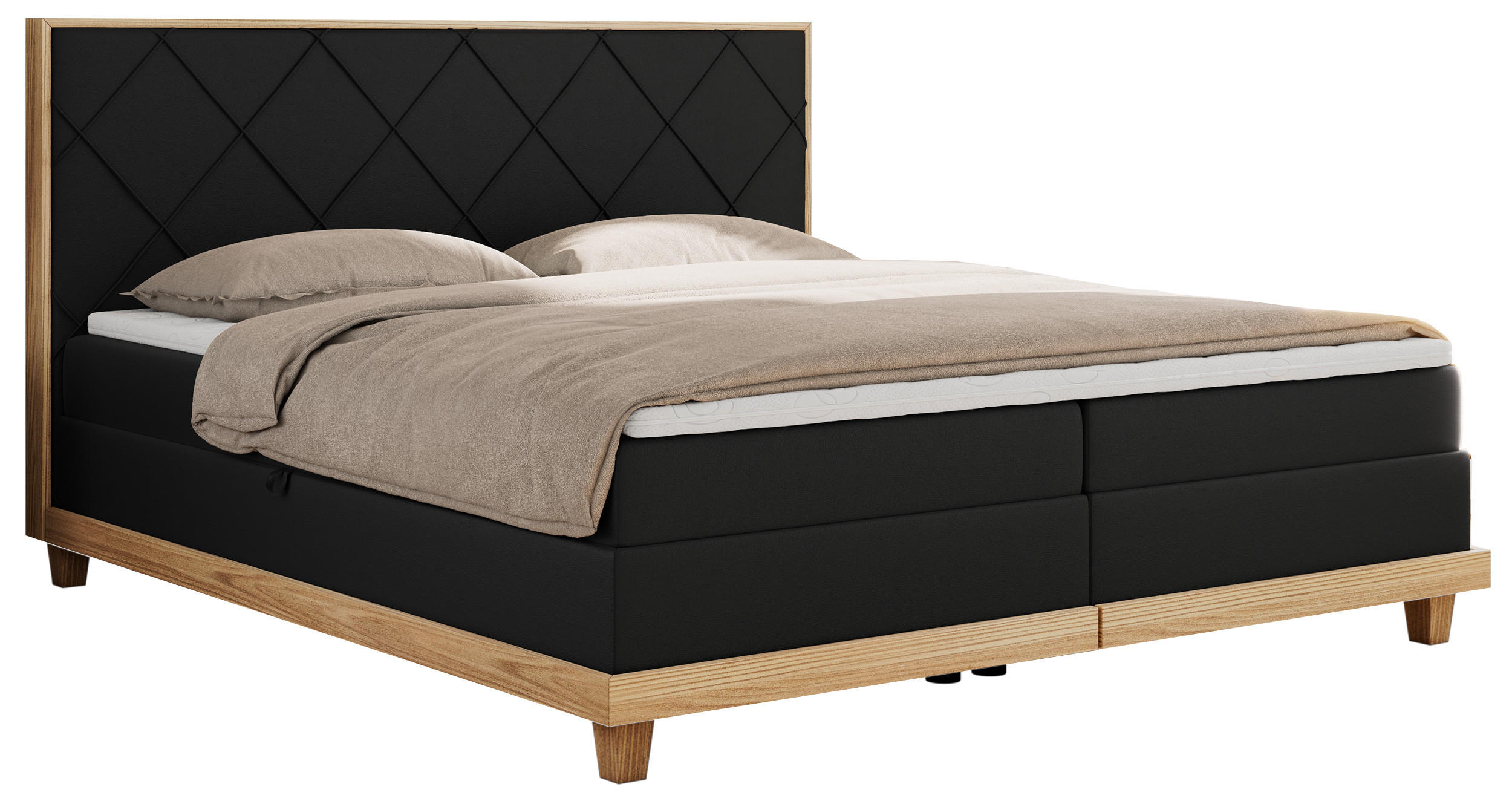 BOXBETT CAICOS 180/200 - Schwarz Kunstleder - H4 - Schwarz, Holz/Textil (180/200cm) - MKS