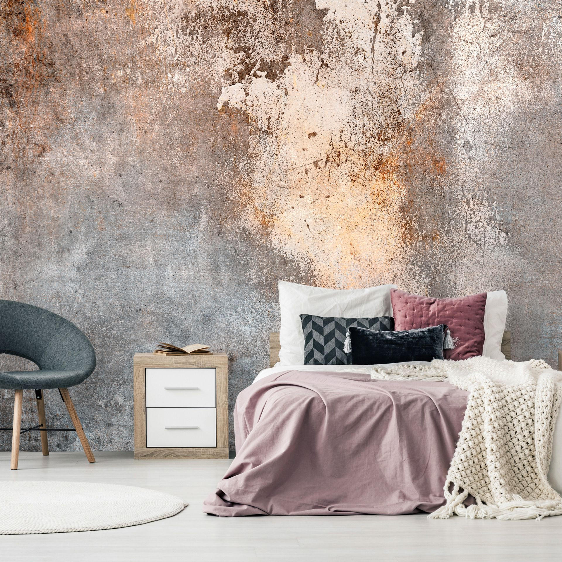 VLIESTAPETE Grau 200/140 cm - Grau/Kupferfarben, Textil (200/1cm) - KUNSTLOFT