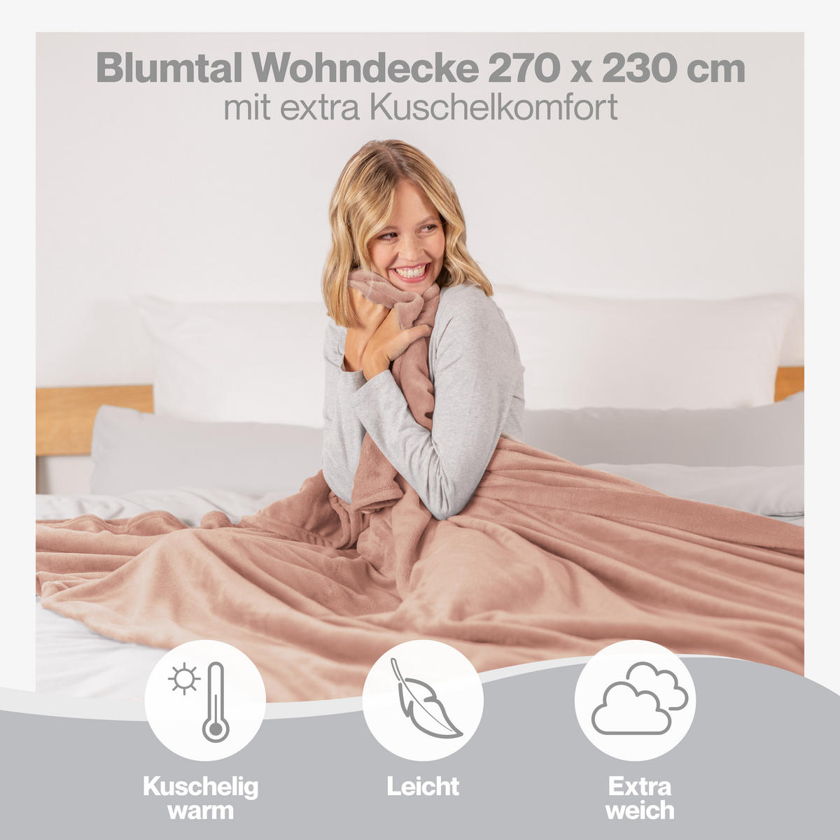 KUSCHELDECKE Anton 270/230 cm, Hellrosa - Hellrosa, Textil (270/230cm) - Blumtal
