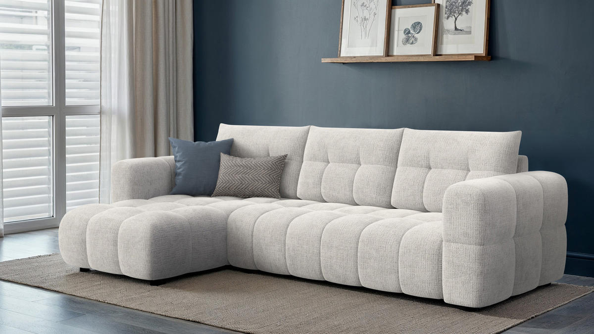 ECKSOFA CLOUDI 4-Sitzer links, creme - Creme/Schwarz, Holz/Textil (294/160cm) - Courtois Laville