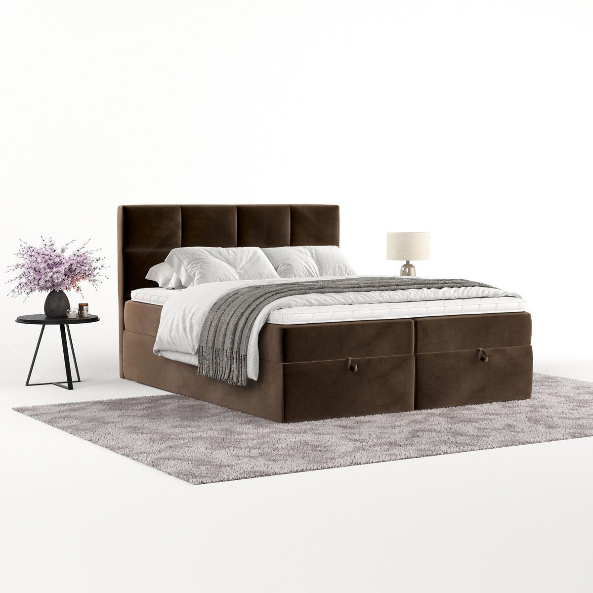 BOXBETT Velto 200/200 cm Braun im Kronos Stoff - Schwarz/Braun, Holz/Holzwerkstoff (200/200cm) - AltaBeds