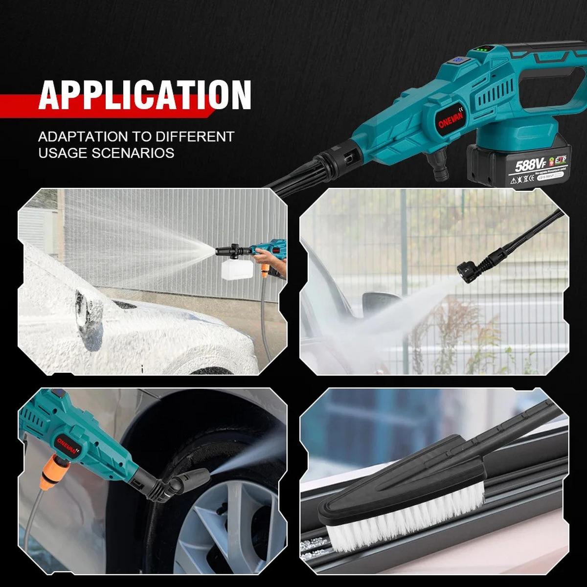 ELEKTRO-HOCHDRUCKREINIGER 200Bar Bürstenlose Hochdruck, 6IN1 Cordless, Für Makita Batterie Pin, Mit 2 Batterien - Blau, Kunststoff (45/23cm) - Coonoor