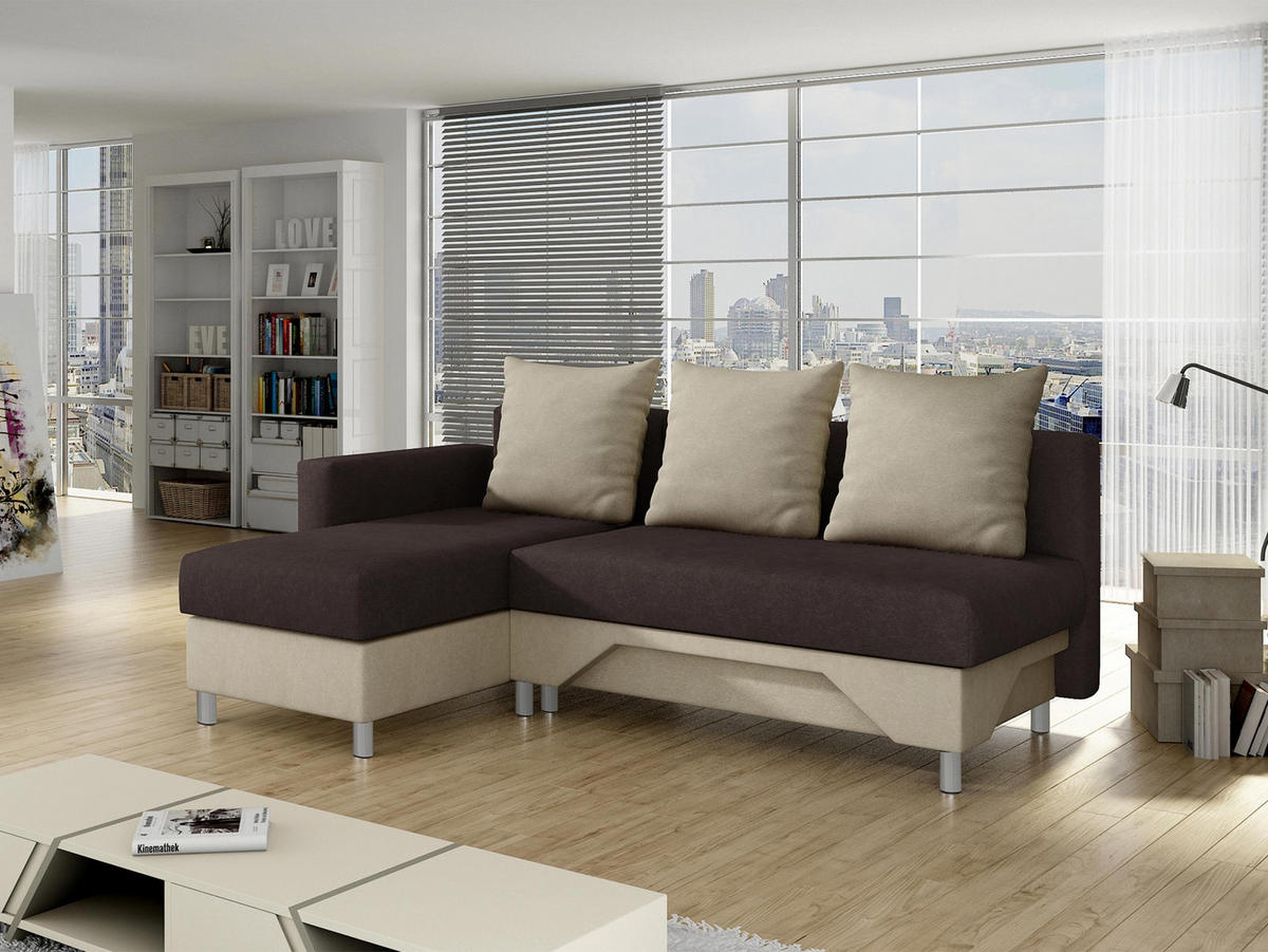 ECKSOFA Tom, Seite: Links - Beige/Braun, Holz/Kunststoff (215/133cm) - MIRJAN24