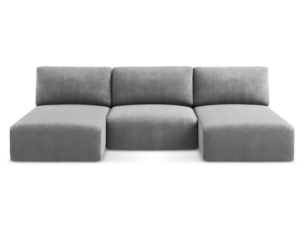 WOHNLANDSCHAFT Chenille Stoff Grau - Blau/Schwarz, Kunststoff/Textil (304/79/149cm) - Makamii