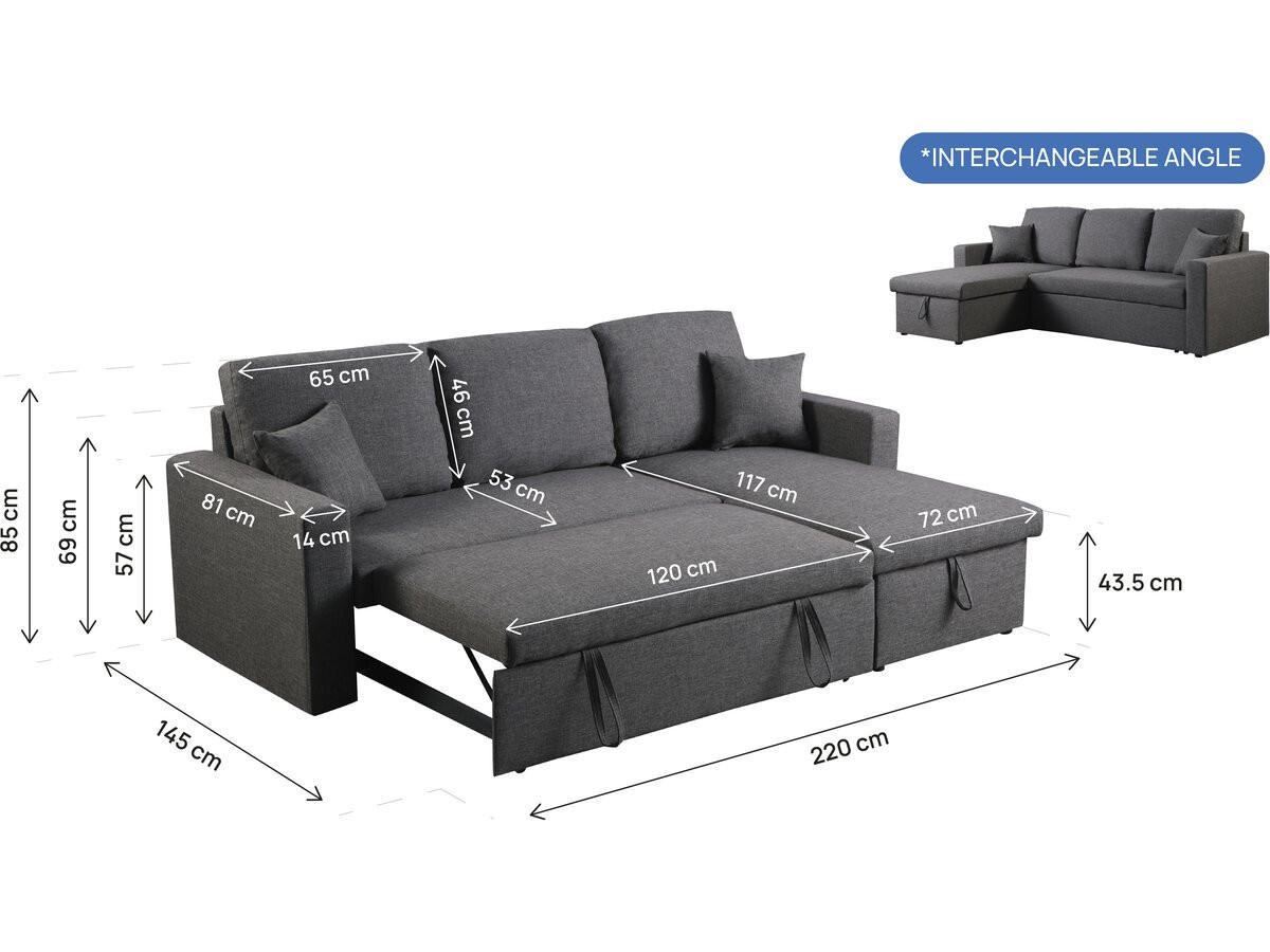 ECKSCHLAFSOFA Alain Grau - Grau, Textil (221/145cm) - Habitat Garten