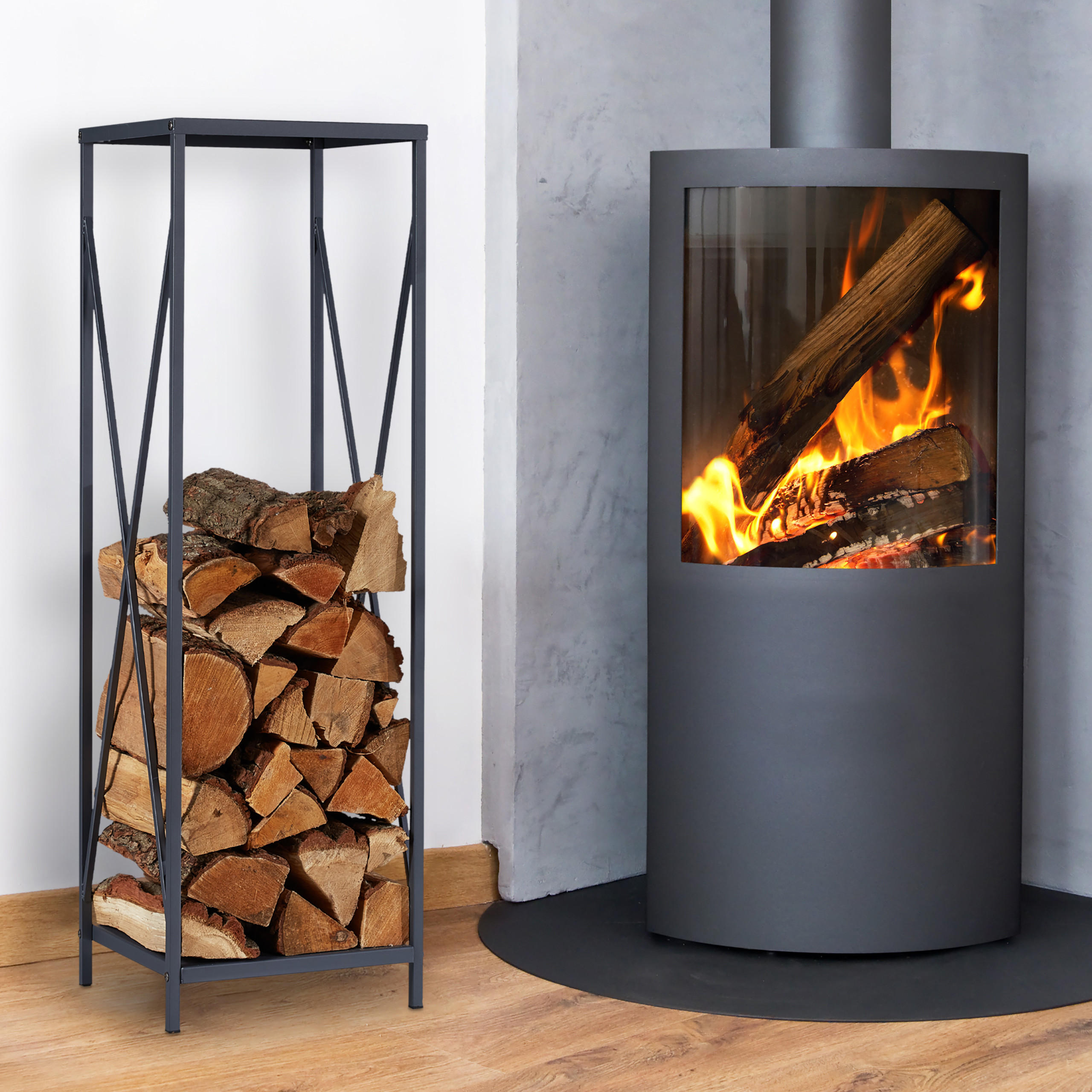 KAMINHOLZREGAL - Grau, Metall (34/112/34cm) - Relaxdays