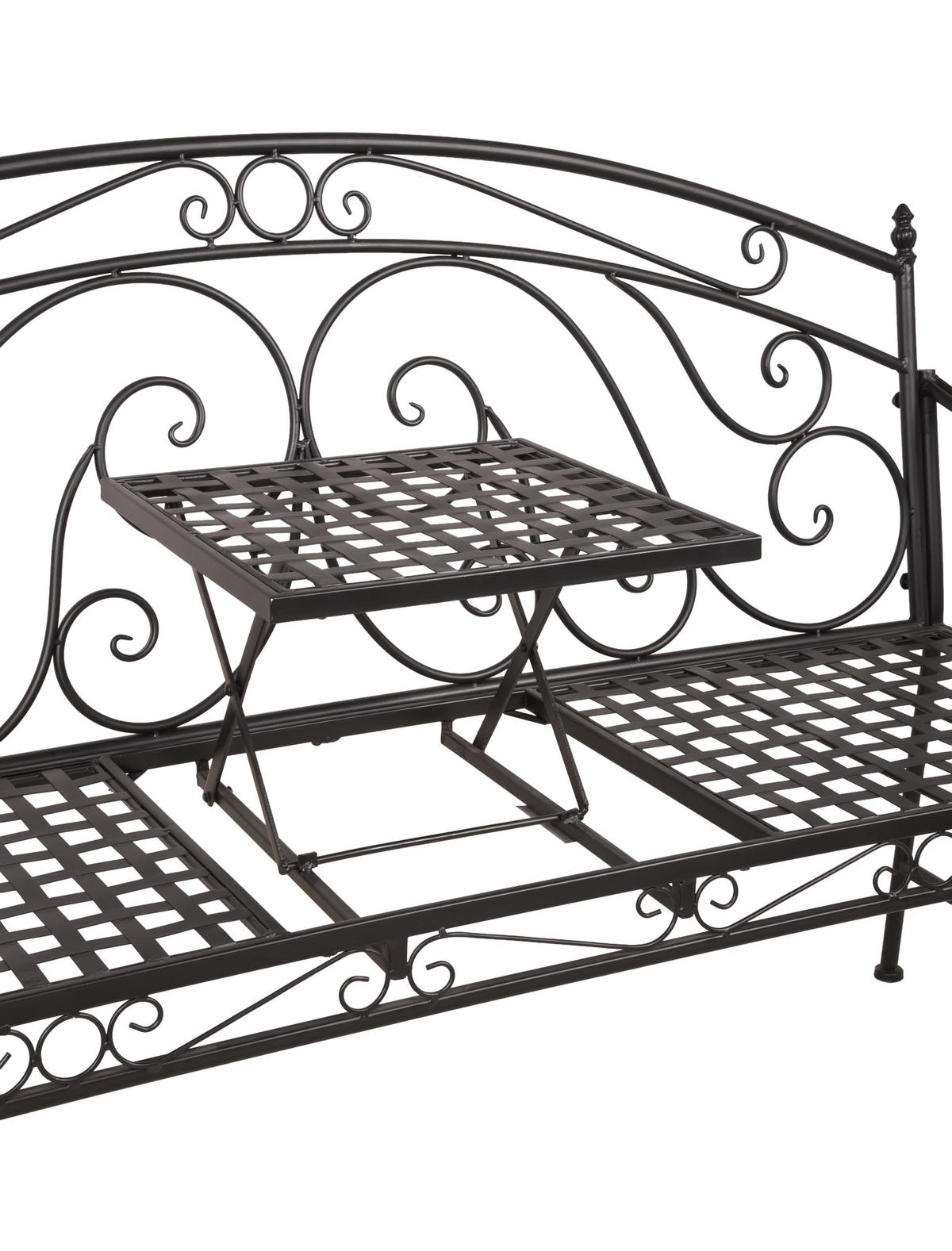 GARTENBANK Sandra hochklappbarer Tisch Terrassenbank - Schwarz, Metall (55/96/148cm) - DELUKE