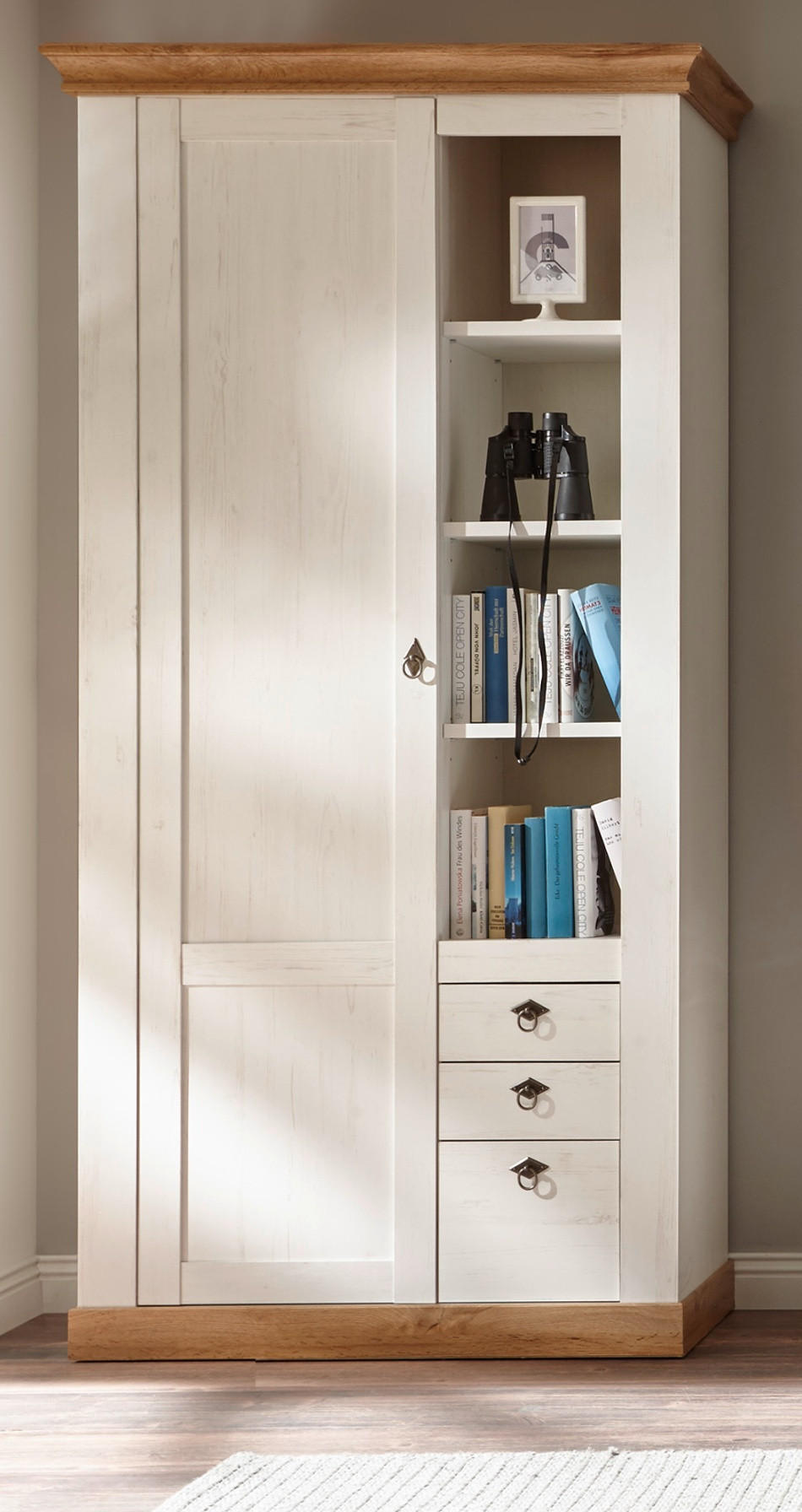 STAURAUMSCHRANK weiß Pinie, Eiche Wotan, Landhaus Mehrzweckschrank 102 x 204 cm - Eichefarben/Silberfarben, Holzwerkstoff/Metall (102/204/44cm) - Furn.Design