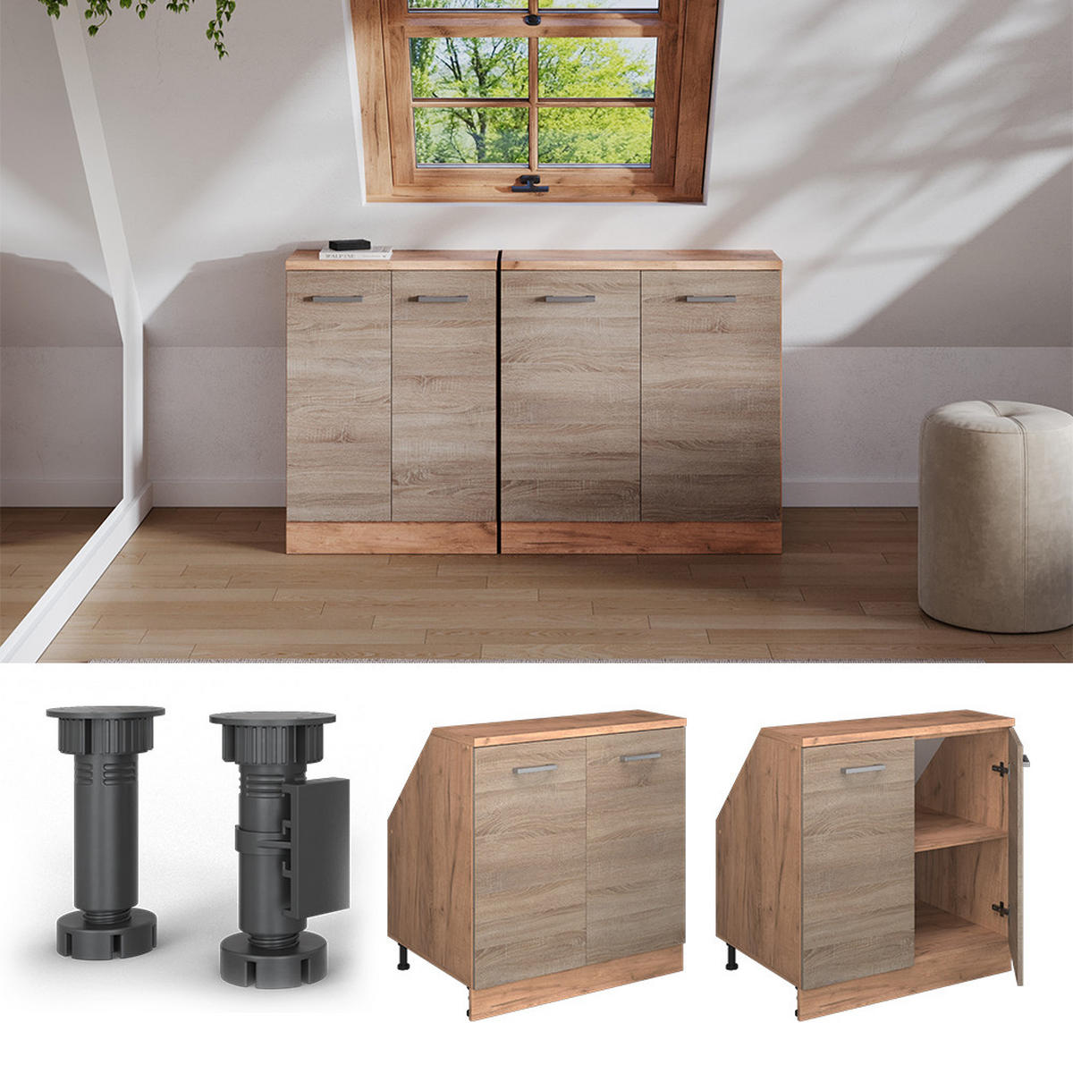 WARDROBE FOR SLOPING CEILING Rion Sonoma 80 x 81.6 cm s 2 dverami, korpus skrine hĺbka 60 cm - dub medový/dub sonoma, kompozitné drevo (80/83.8/60cm) - Vicco