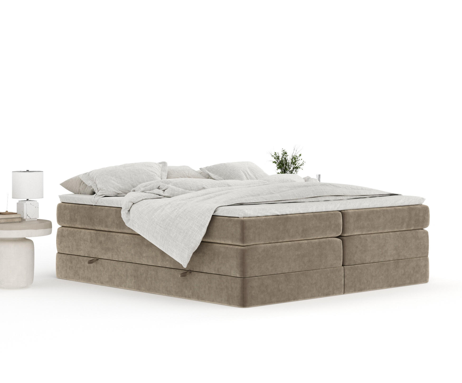 Thumbnail - Maison de Reve Boxspringbett, Braun, Textil, Buche, Kiefer, H3 + H4, 7-Zonen, Höhe ca. 40 cm, 200x200 cm, Handmade in Eu...