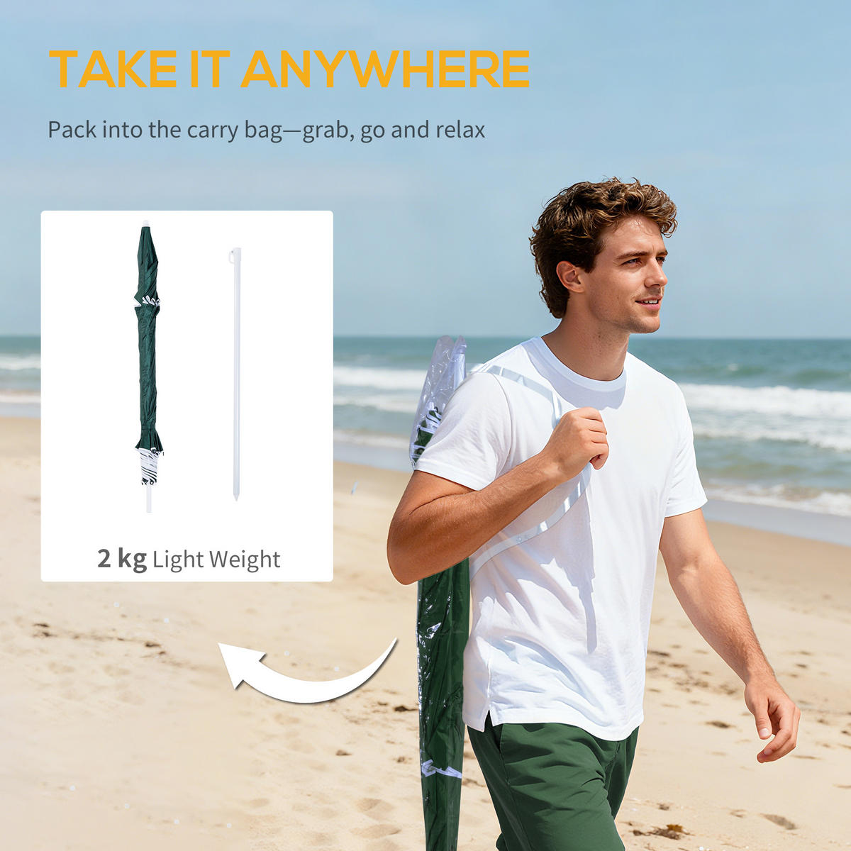STRANDSCHIRM Dunkelgrün Ø 210 cm - Grün, Metall (210/200cm) - PANGIVO