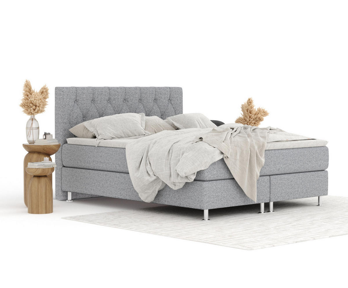 BOXSPRINGBETT Excelsior Grau 160/200 cm mit Latex-Topper - Silberfarben/Grau, Holz/Holzwerkstoff (160/200cm) - Maison de Reve