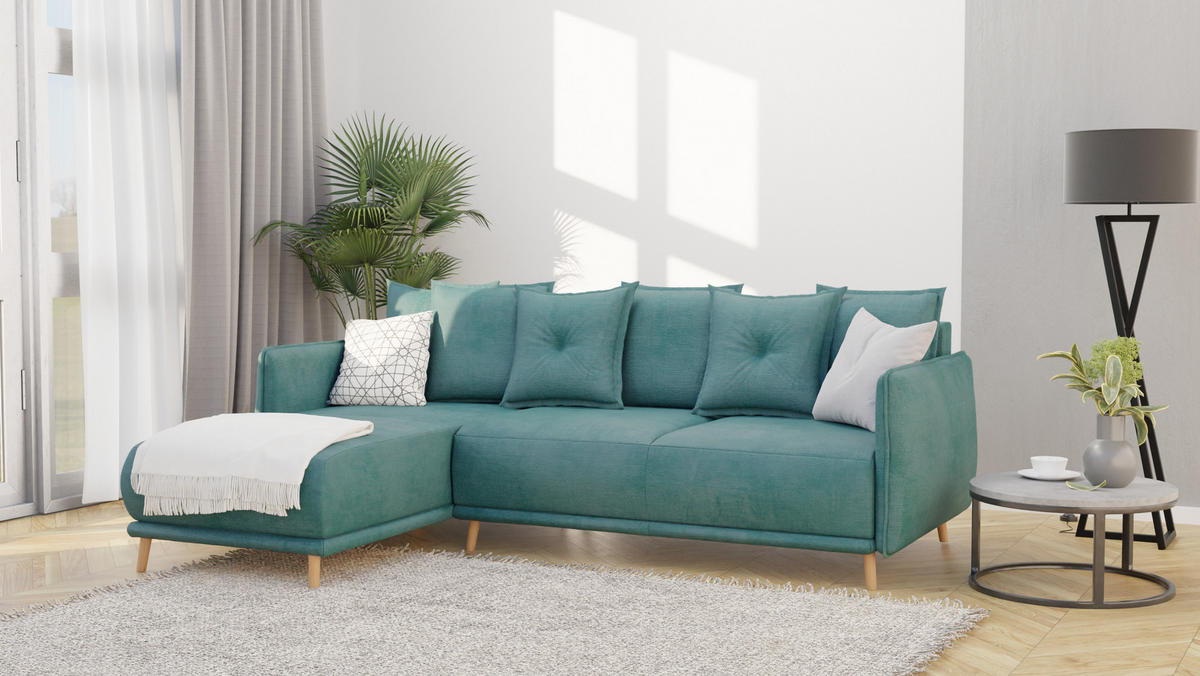 ECKSOFA Chroma Türkis Luxusmicrofaser - Türkis/Braun, Holz/Textil (238/170cm) - S-Style Möbel