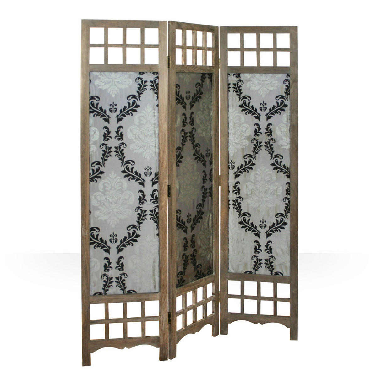 PARAVENT 3-tlg. 120/170 cm Braun Barock-Muster Stoff - Braun, Holz (120/170/2cm) - Homestyle4u