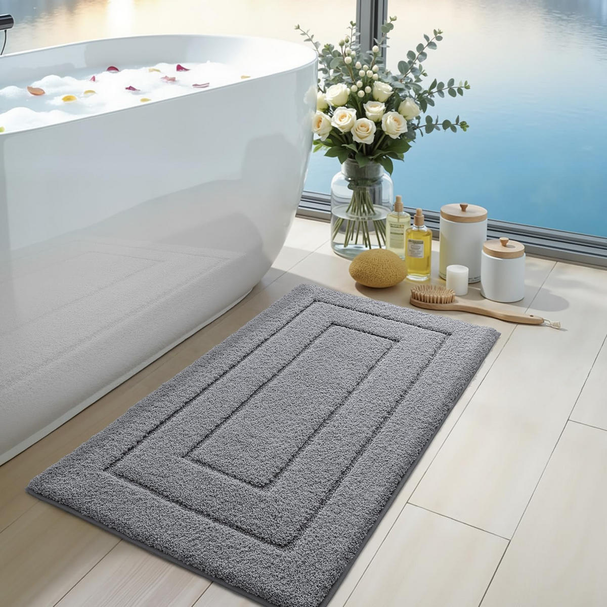 DUSCHMATTE – 50 x 80 cm – Grau - Grau, Textil (80/5cm)