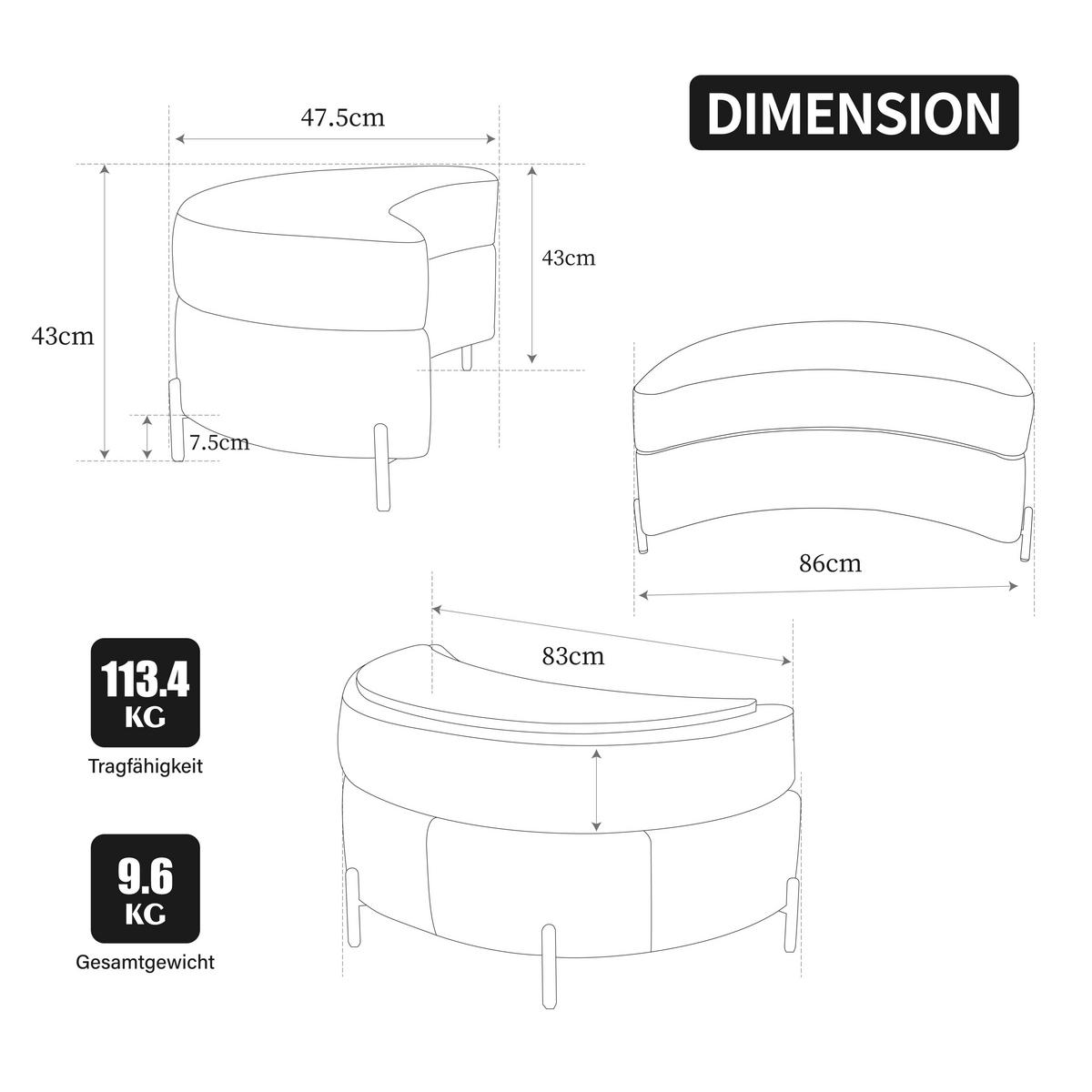 SESSEL XXL in Sherpa-Optik Ivory 360° drehbar mit Stauraum-Hocker - Magnolie, Textil (103/85.5/90.5cm) - Urban Meuble