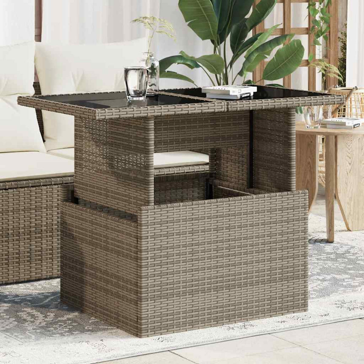 GARTENTISCH Mit Glasplatte Grau 100/55/73 Cm Poly Rattan - Grau, Kunststoff (55/100/73cm) - vidaXL