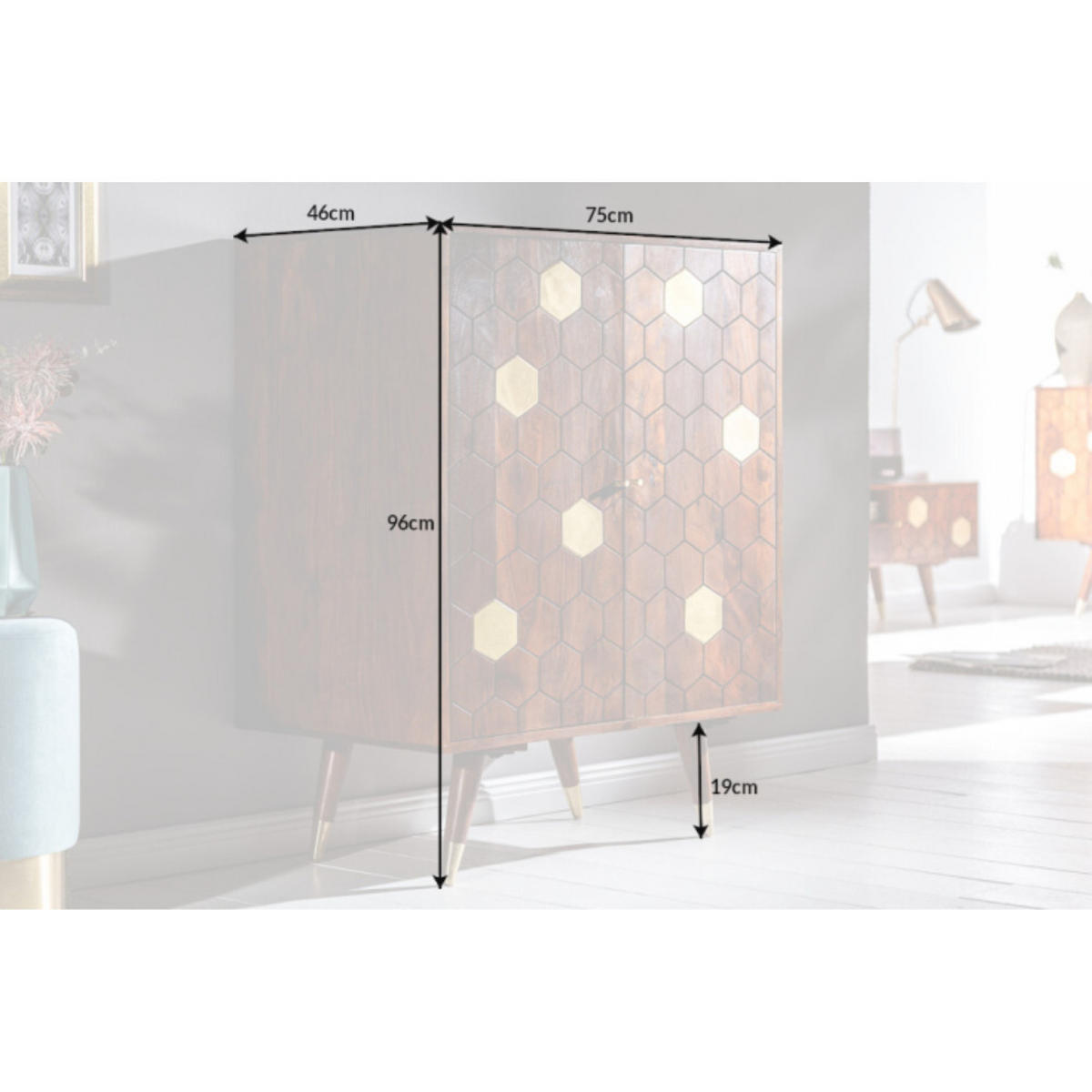 BARSCHRANK MYSTIC LIVING Akazie Braun|Gold 75cm - Goldfarben/Braun, Holz (75/96/46cm) - riess-ambiente