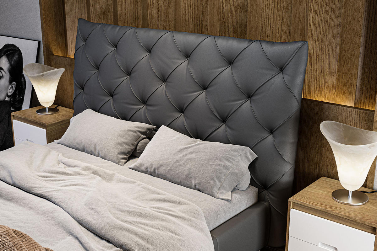 POLSTERBETT ANNY Schwarz Massivholz - Schwarz, Leder (140/200cm) - KAWOLA