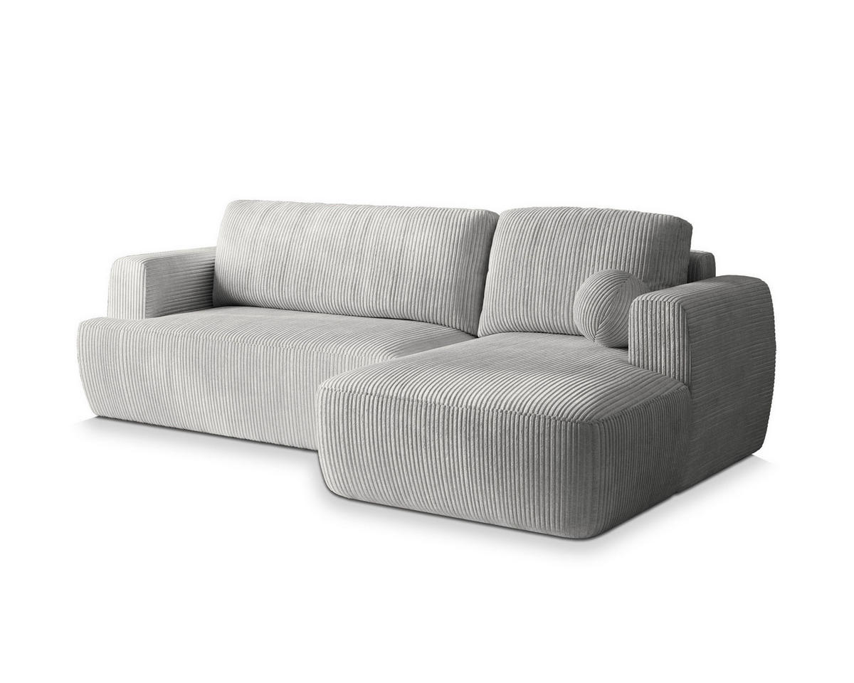 ECKSOFA SENTI P R-S Hellgrau Kordstoff mit Schlaffunktion - Hellgrau, Holz (246/148cm) - MASSENO
