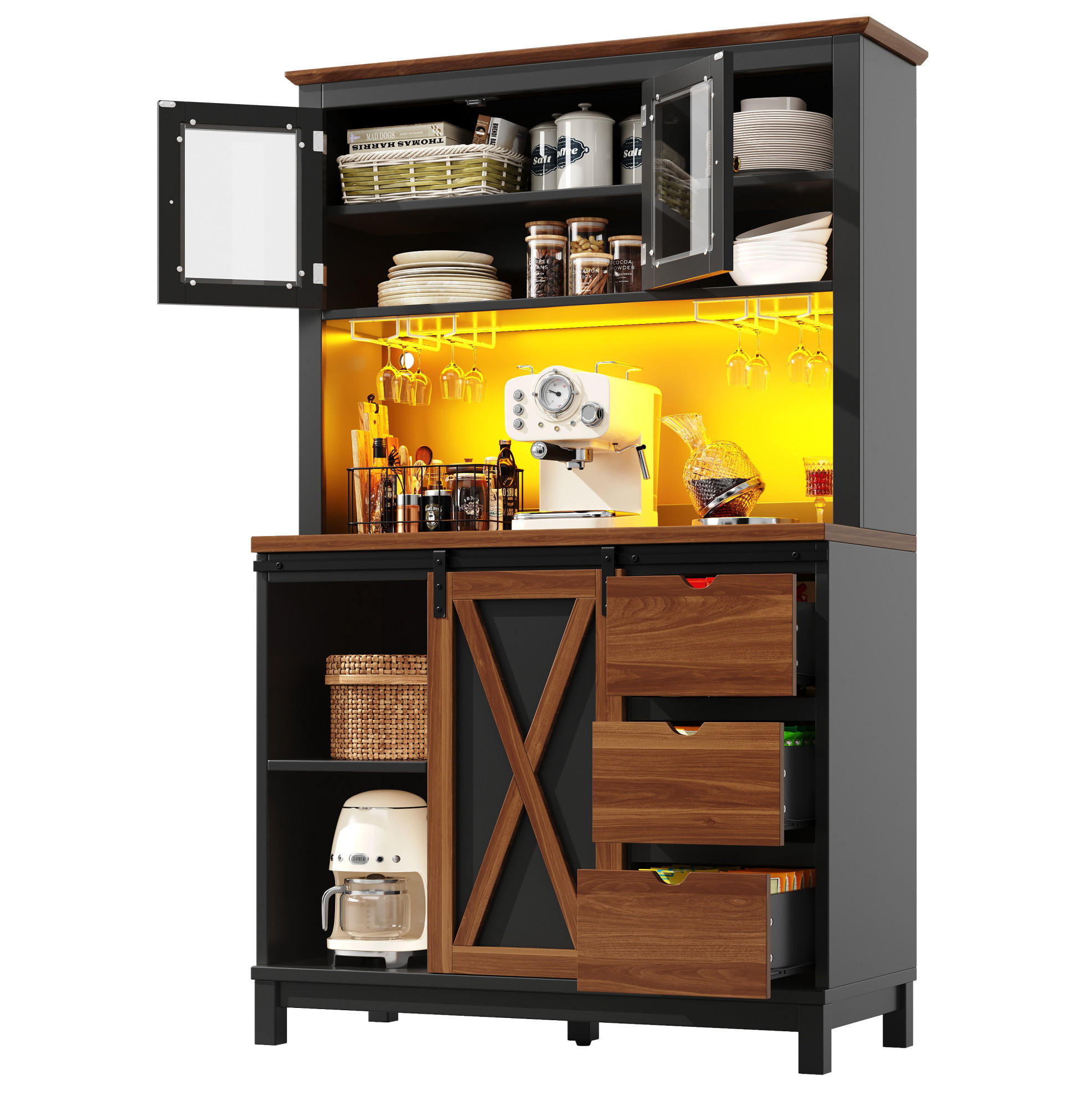 HIGHBOARD 104/180/40 cm Schwarz aus MDF, Metall und Glas mit LED-Beleuchtung - Schwarz, Glas (40/180/104cm) - OKMYHOME