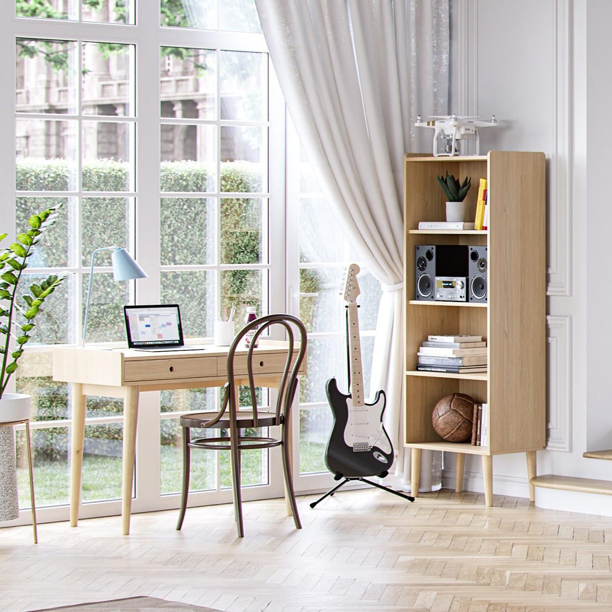 SCHREIBTISCH mit 2 Schubladen im Eiche-Dekor L96 cm - Retro - Eichefarben, Holzwerkstoff (96/51/78cm) - Calicosy