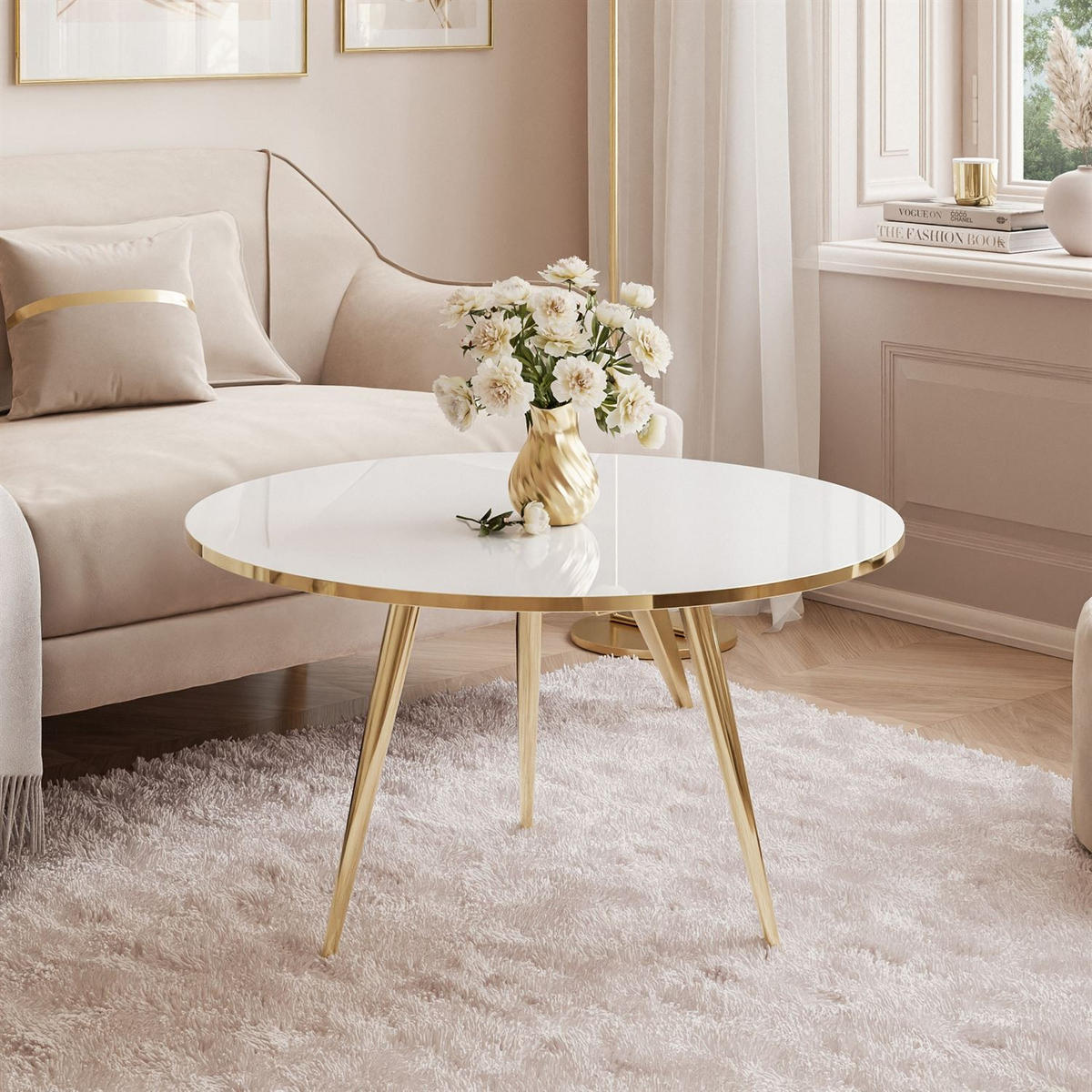 COUCHTISCH SOLEIL GOLD Hochglanz, Weiß Hochglanz, 70cm - Weiß, Holzwerkstoff (70/70/47cm) - Lookway