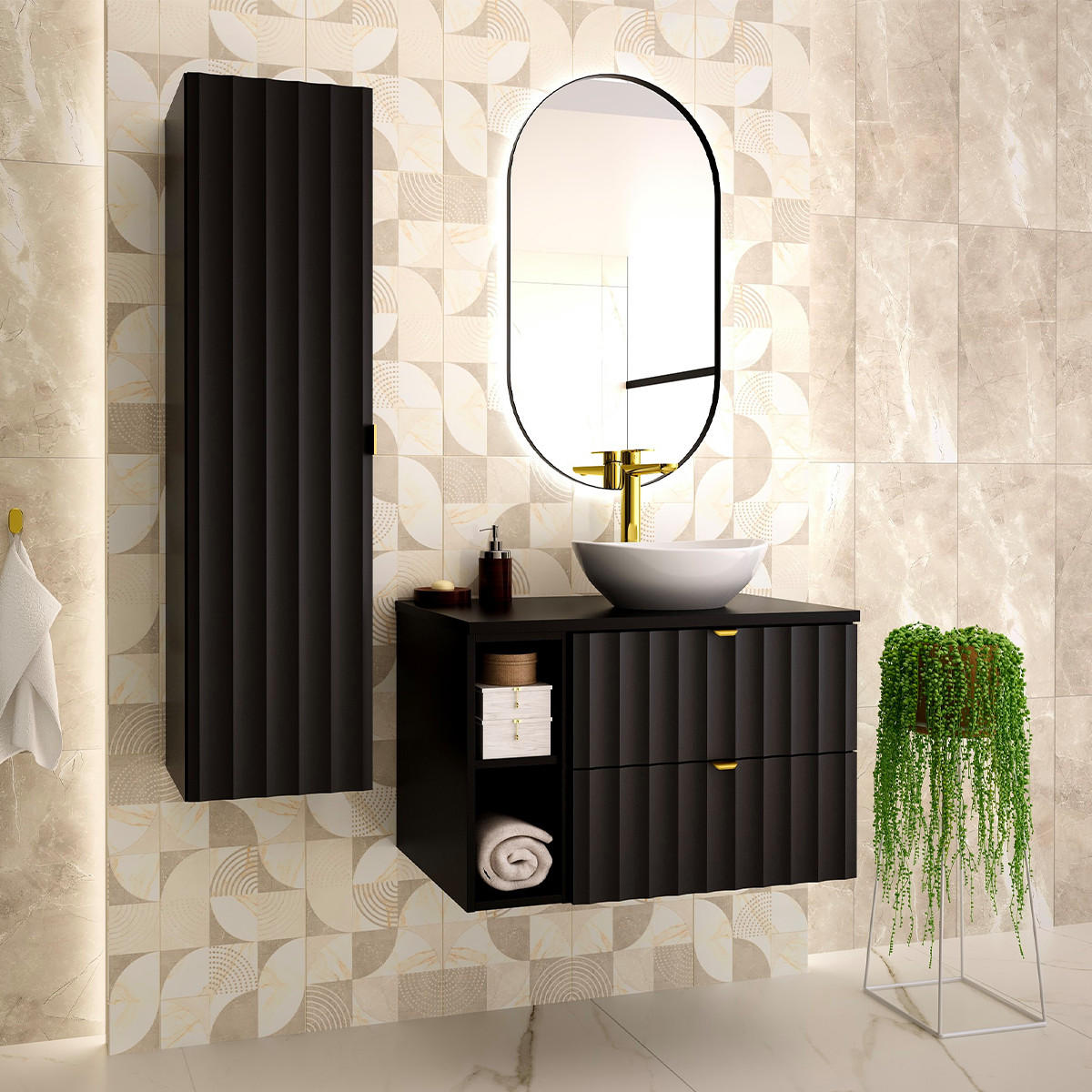 WASCHTISCHUNTERSCHRANK 80.6cm Lexa Schwarz - Schwarz, Holzwerkstoff (80.6/52.2/46.5cm) - Petits-meubles