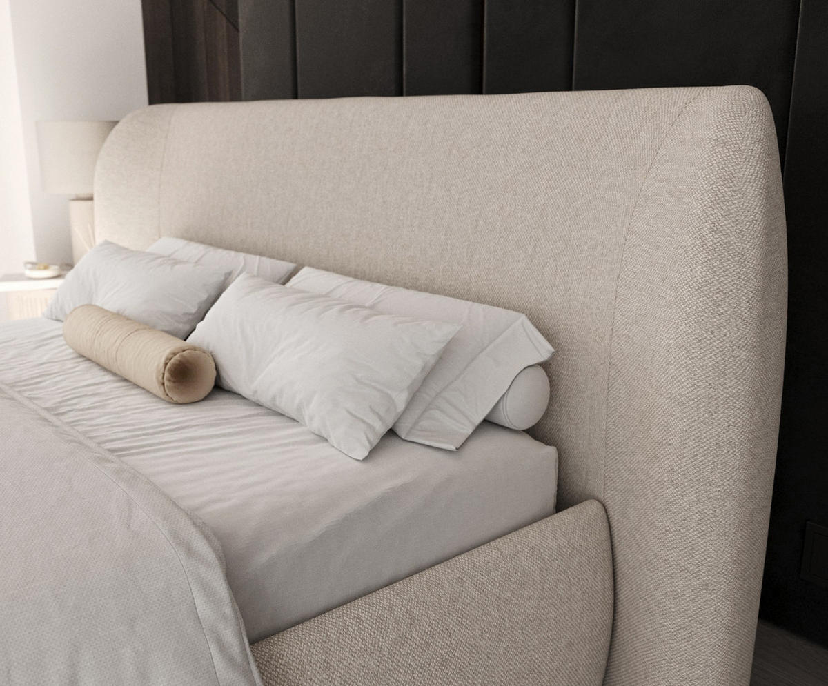 POLSTERBETT Bellano mit Stauraum 200/200 cm Hellbeige im Megan Stoff - Sandfarben/Schwarz, Holz/Holzwerkstoff (200/200cm) - AltaBeds