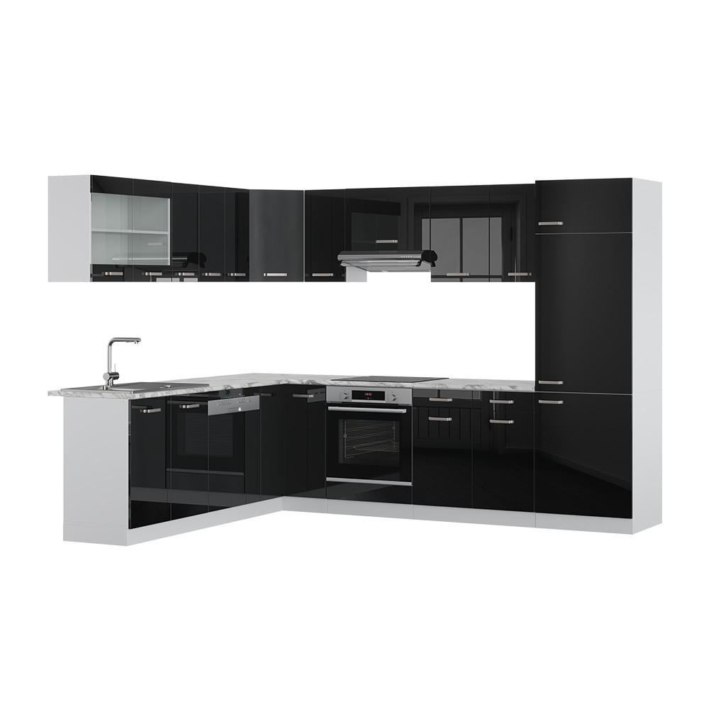 ECKKÜCHE R-Line Schwarz Hochglanz 227 x 287 cm ohne AP - Schwarz Hochglanz/Schwarz, Holzwerkstoff (287/81.6/46cm) - Vicco