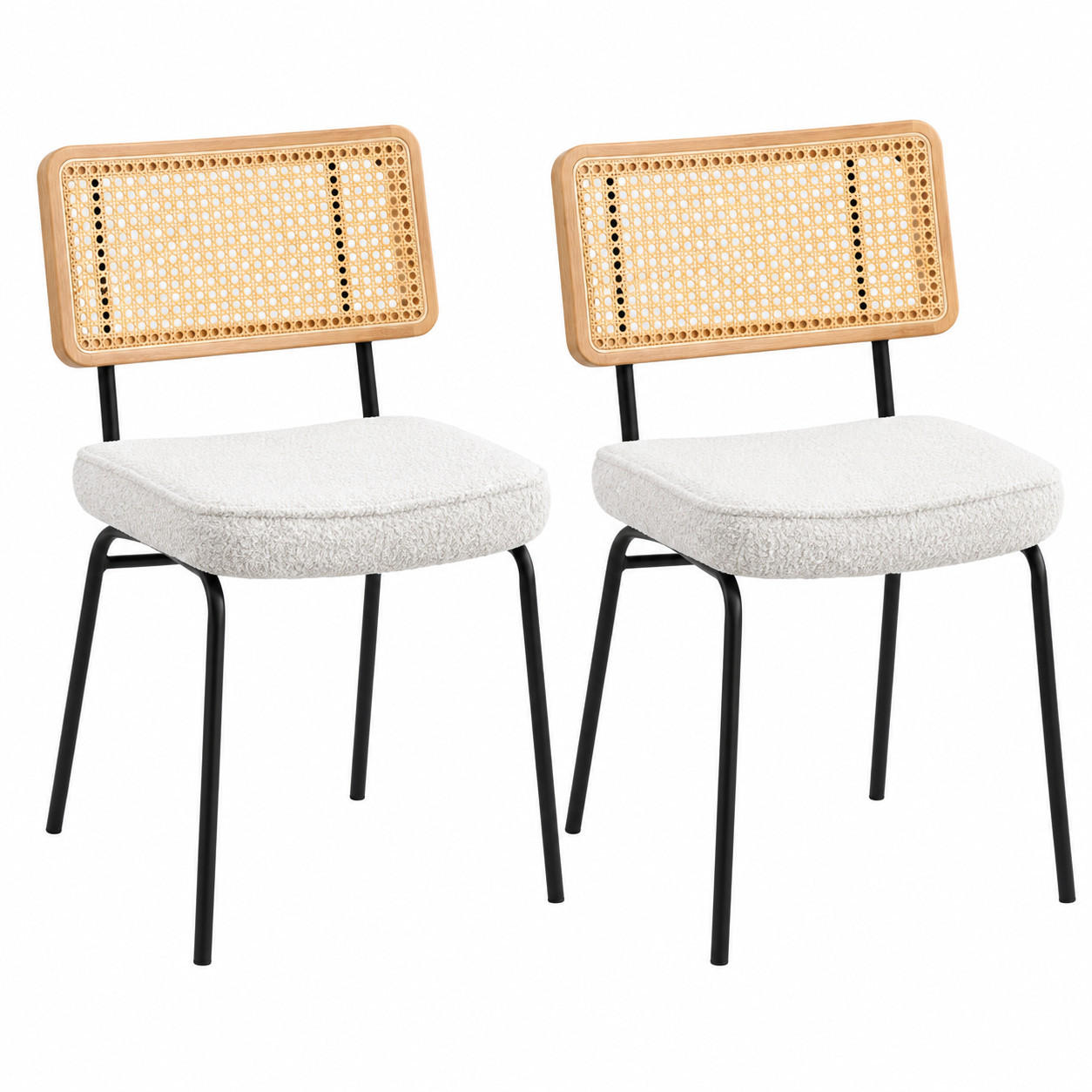 ESSZIMMERSTUHL 2er-Set, Elfenbein, Chenille, Rattanoptik - Weiß, Textil (47/82/58cm)