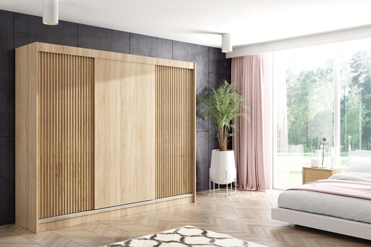 KLEIDERSCHRANK VILAN mit Lamel/LED - 250 cm - Sonoma Eiche|Eichefarben - Eichefarben/Sonoma Eiche, Holzwerkstoff (250/215/61cm) - ALTDECOR