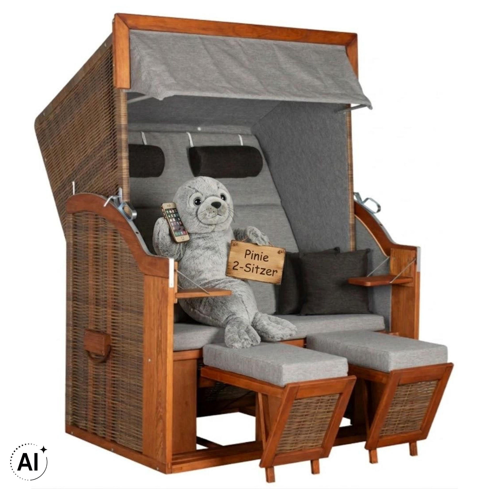 STRANDKORB Tinnum 2 Sitzer Pinie PE griseum - Braun/Grau, Metall (115/38/92cm) - Mr. Deko