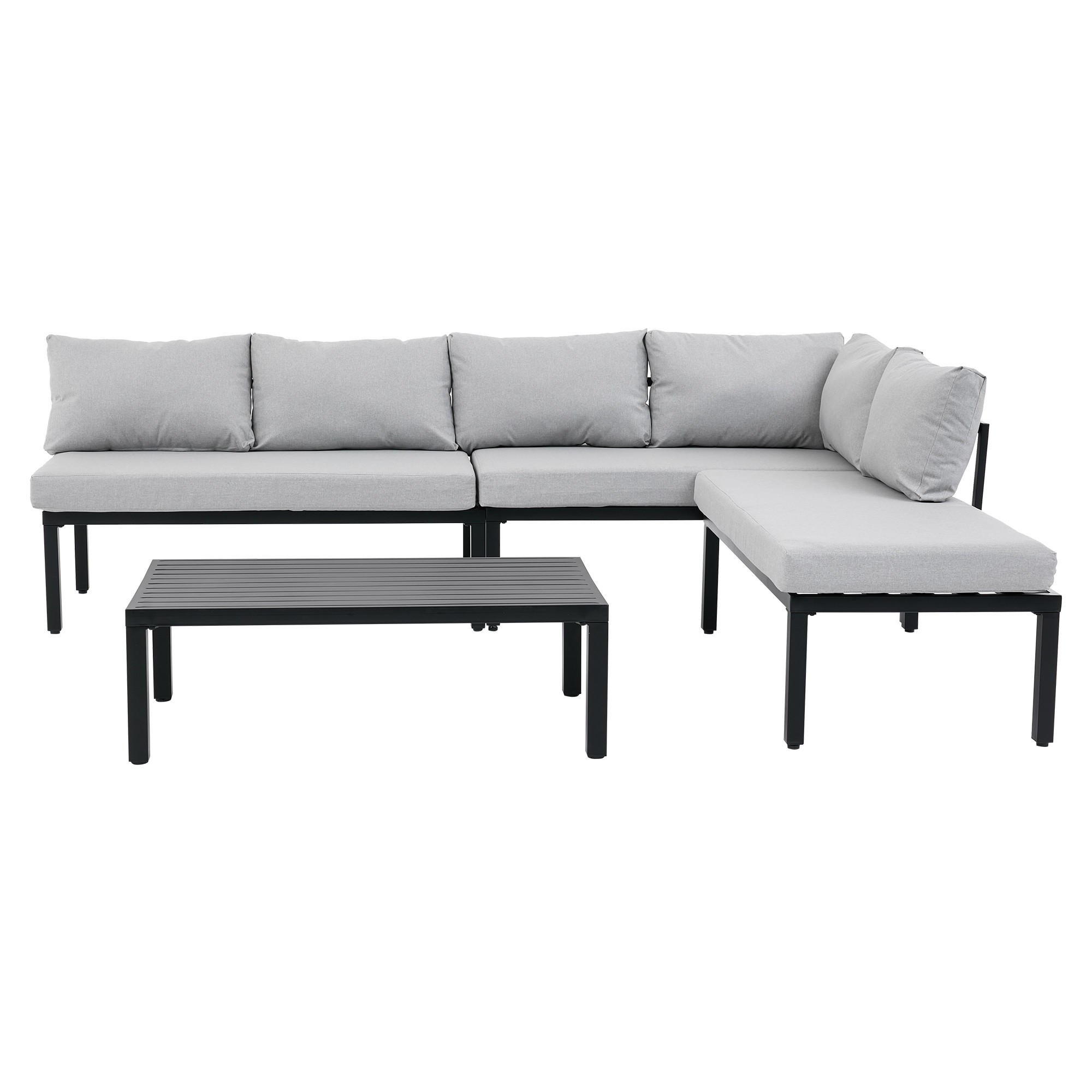 GARTENLOUNGE-SET mit verstellbare Beine Gartenmöbel-Set mit abnehmbare Rückenlehne grau - Schwarz/Grau, Textil/Metall - STILVORA