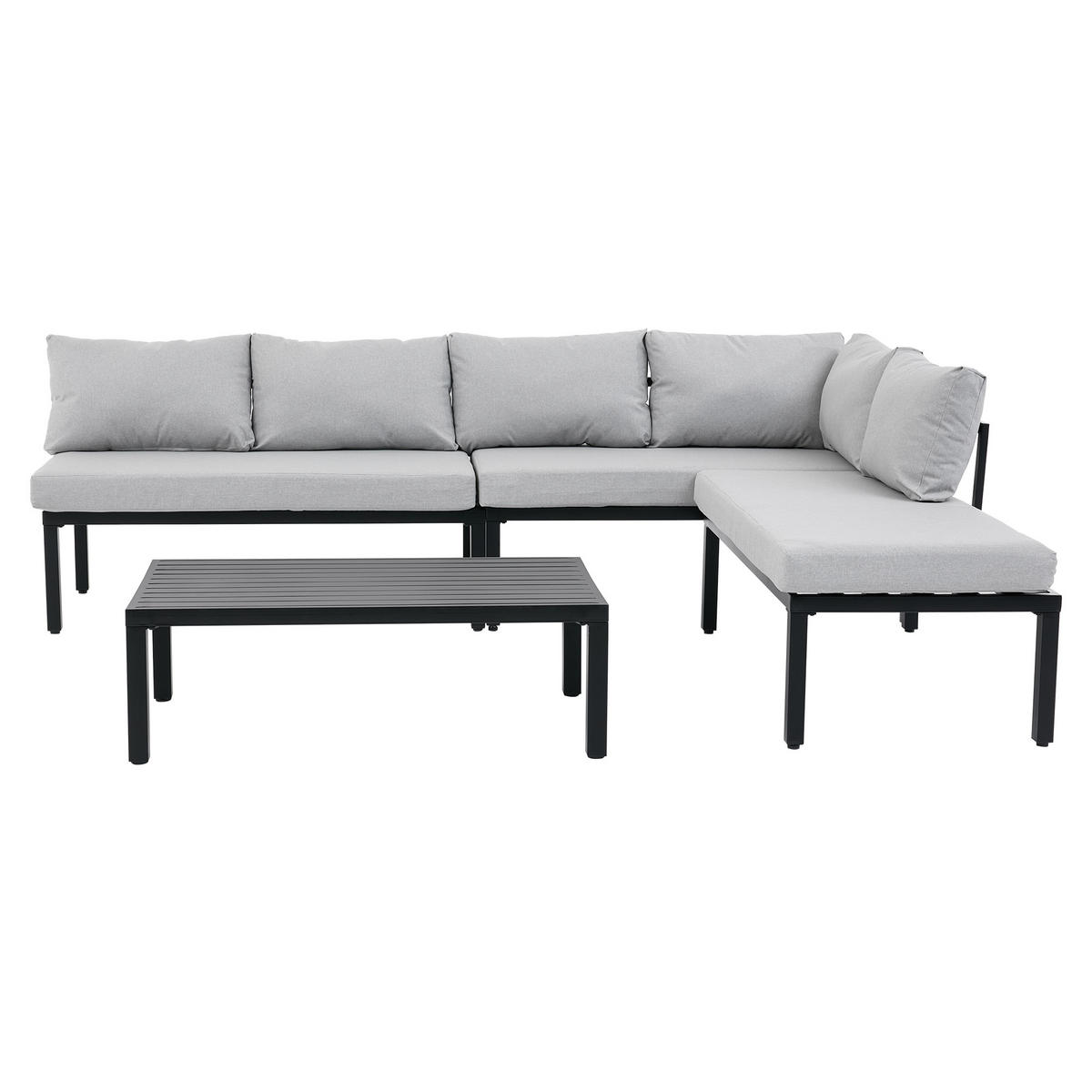 GARTEN-LOUNGEGRUPPE 260/194/84 cm grau aus Polyester mit verzinktem Stahl und Couchtisch - Grau, Metall - OKWISH