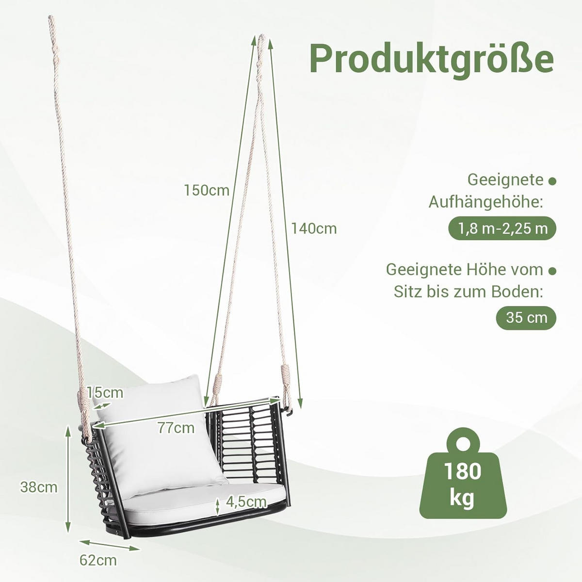HÄNGESESSEL Weiß - Weiß, Metall (77/38/62cm) - COSTWAY