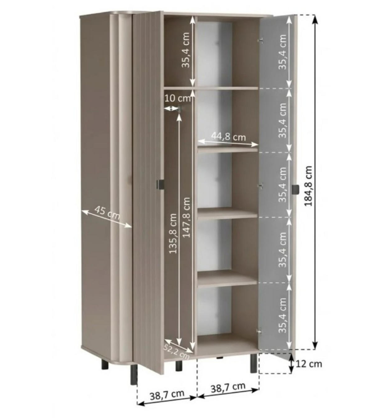 DREHTÜRENSCHRANK MODERNO 98/200/54,5 cm 2-türig Weiß - Weiß, Holzwerkstoff (98/200/54.5cm) - MASSENO