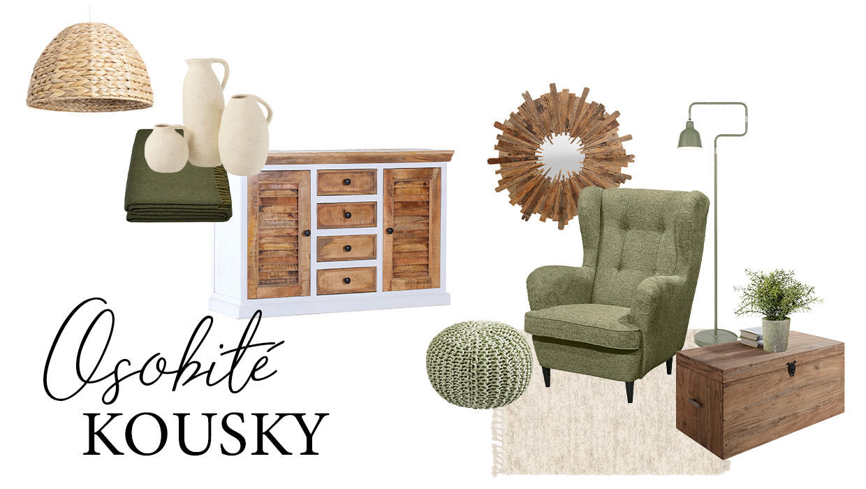 Drobný nábytek a doplňky do obýváku ve venkovském stylu - inspirace