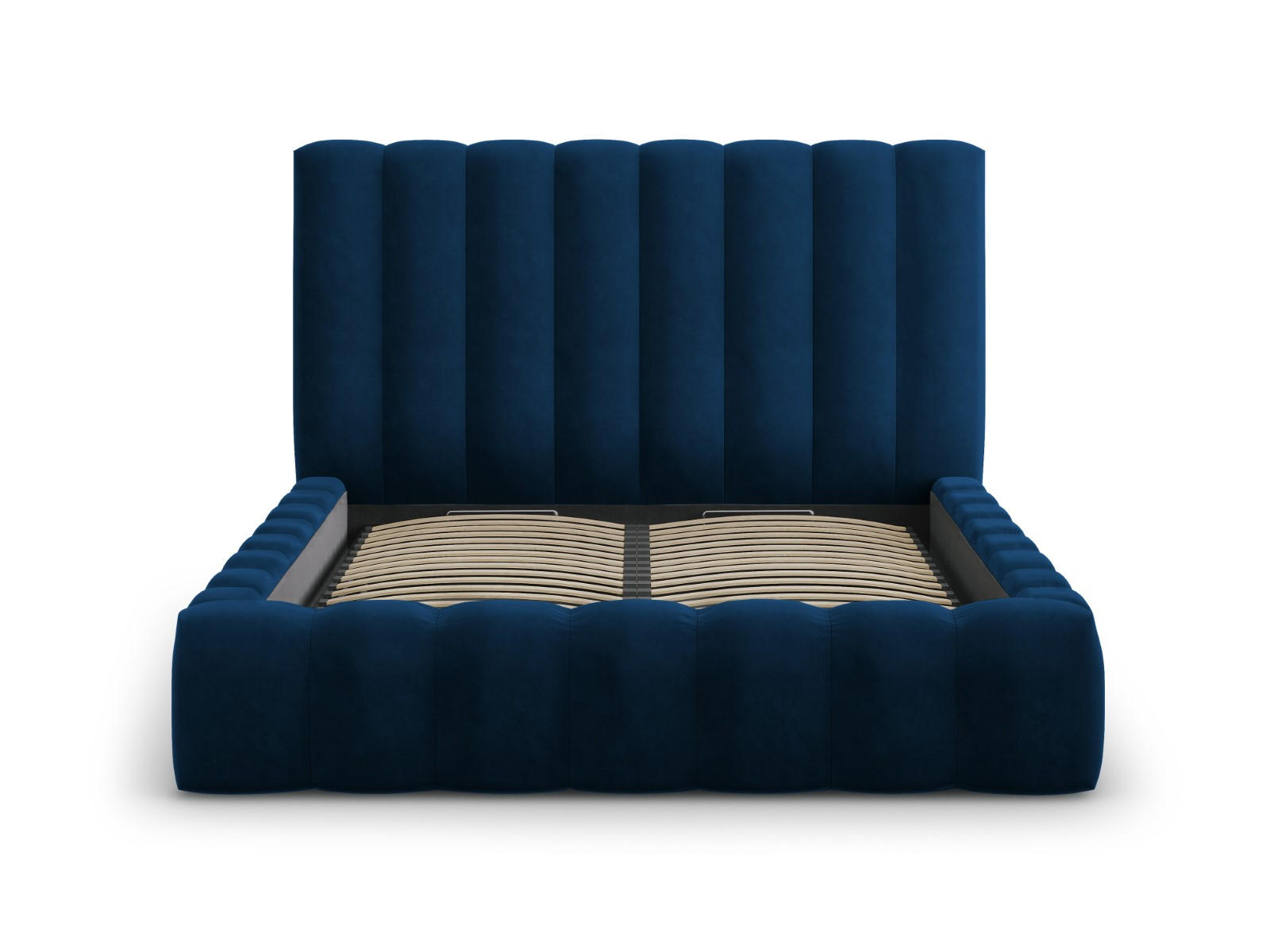BETT mit Bettkasten und Kopfteil Kelp aus Samt königsblau 200x200cm - Blau, Textil (200/200cm) - Micadoni