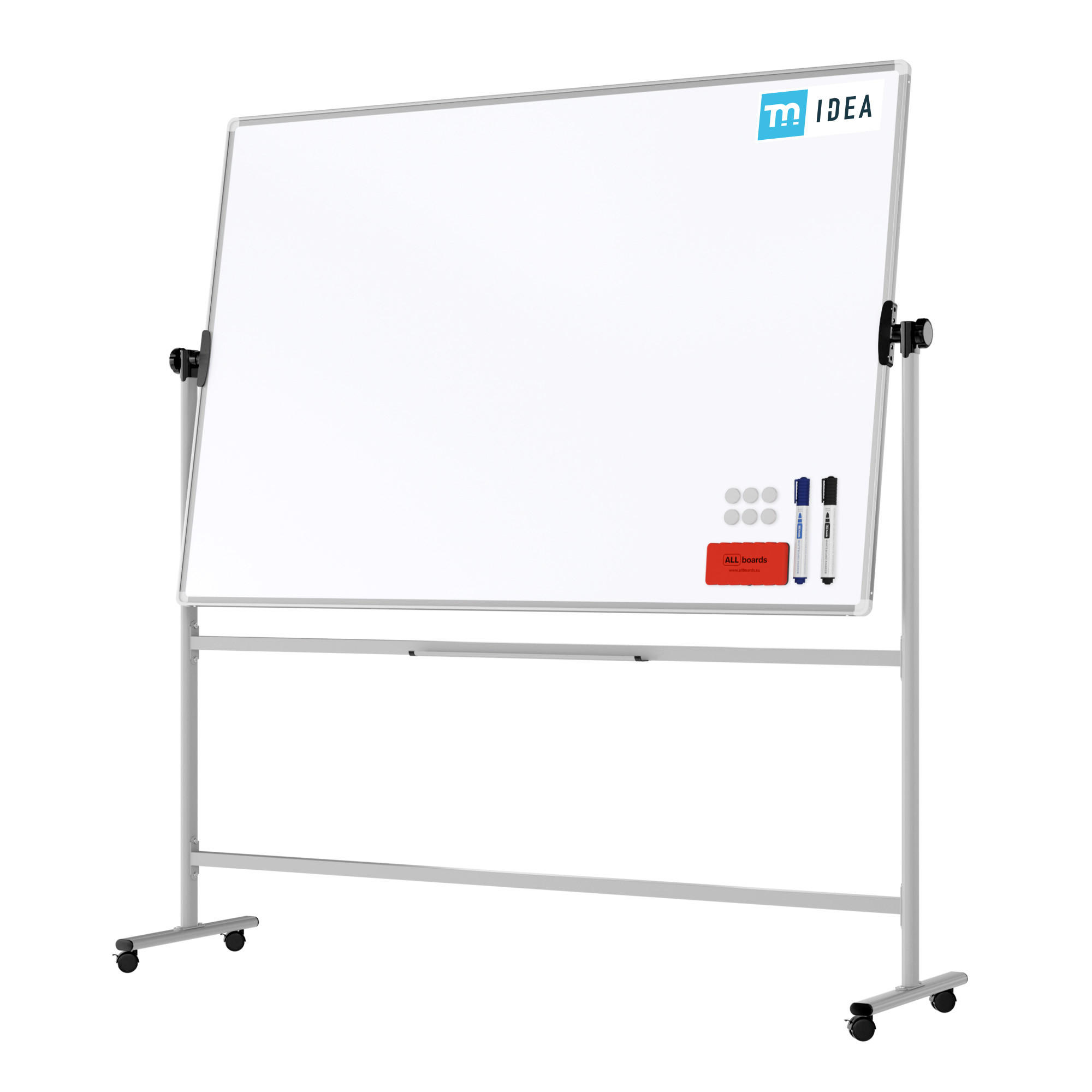 MOBILES Board, Serie: TM Idea/Flex - mit doppelseitiger Whiteboard-Oberfläche, drehbar, 180x120 cm - Weiß, Metall (180/120/1.8cm) - ALLboards